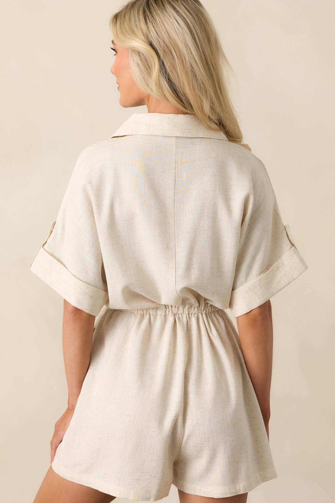 Good Things Take Time Beige Linen Blend Button Front Romper Product Image