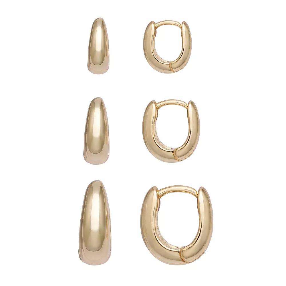 Aurielle 18k Gold Flash Plated Graduated Huggie Hoop Triple Earring Set, Women's, Gold Tone Product Image