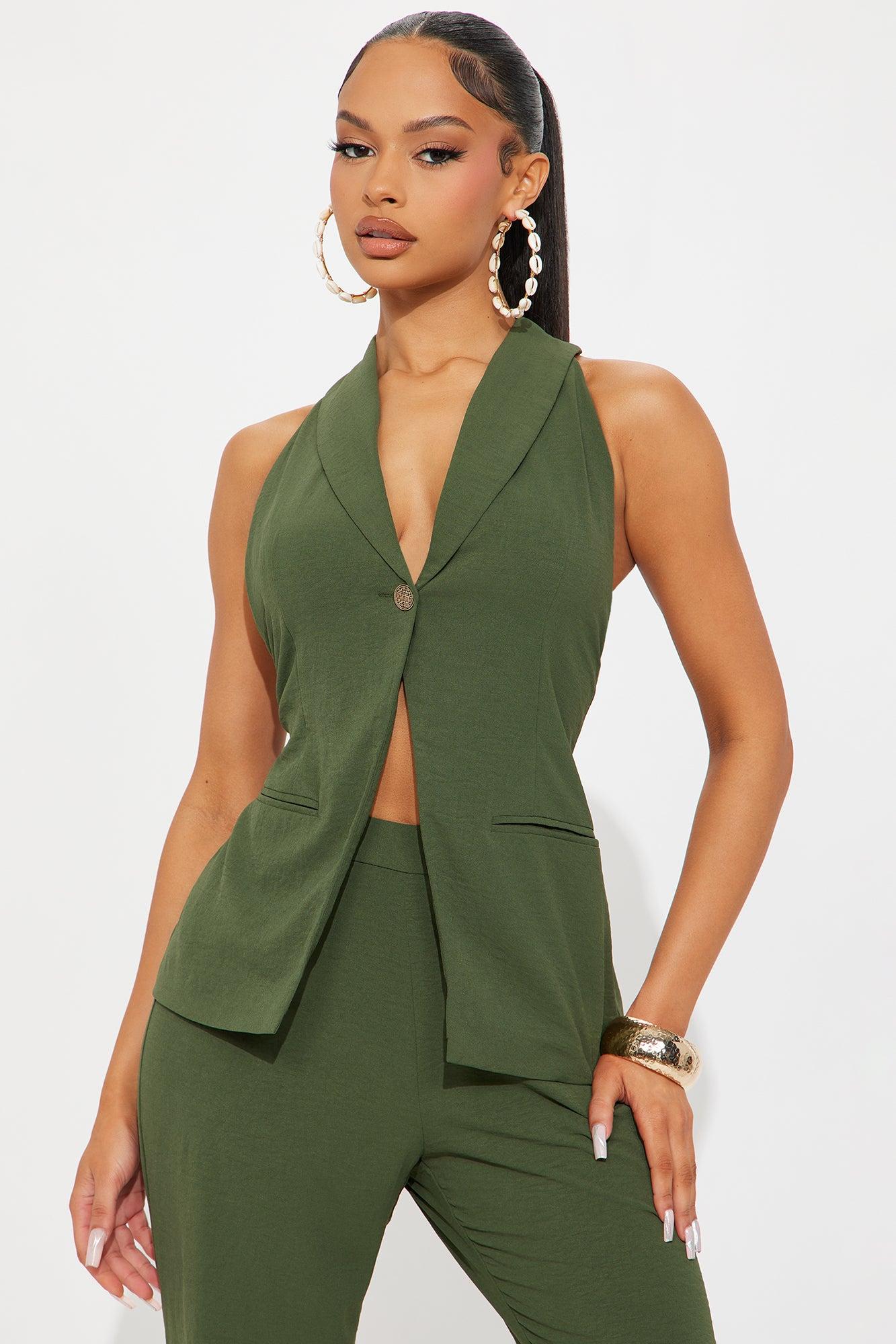 Clementine Backless Vest Pant Set - Olive Female Product Image