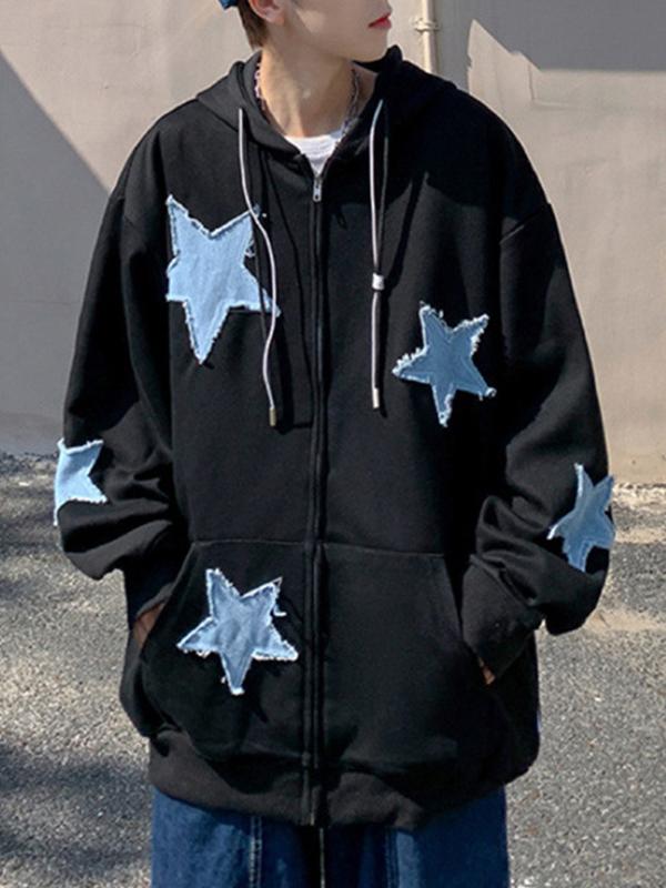 Men's Star Patch Zip Up Hoodie Product Image