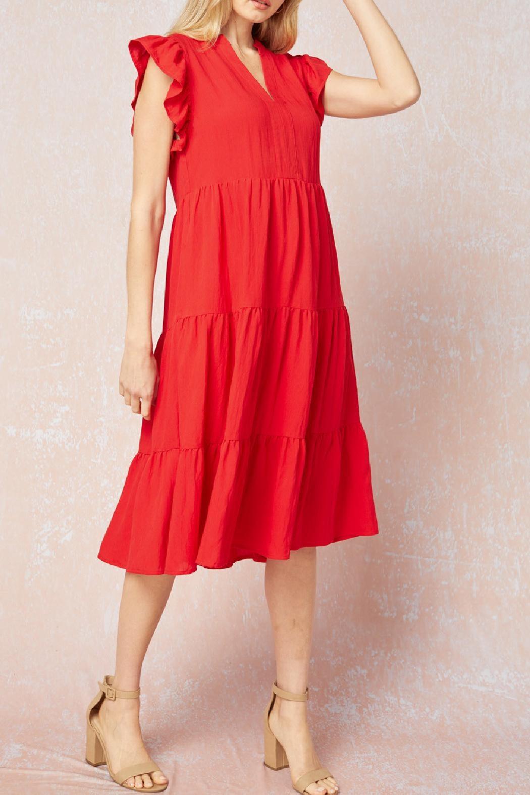 Knee Length Ruffle Sleeve Dress Product Image