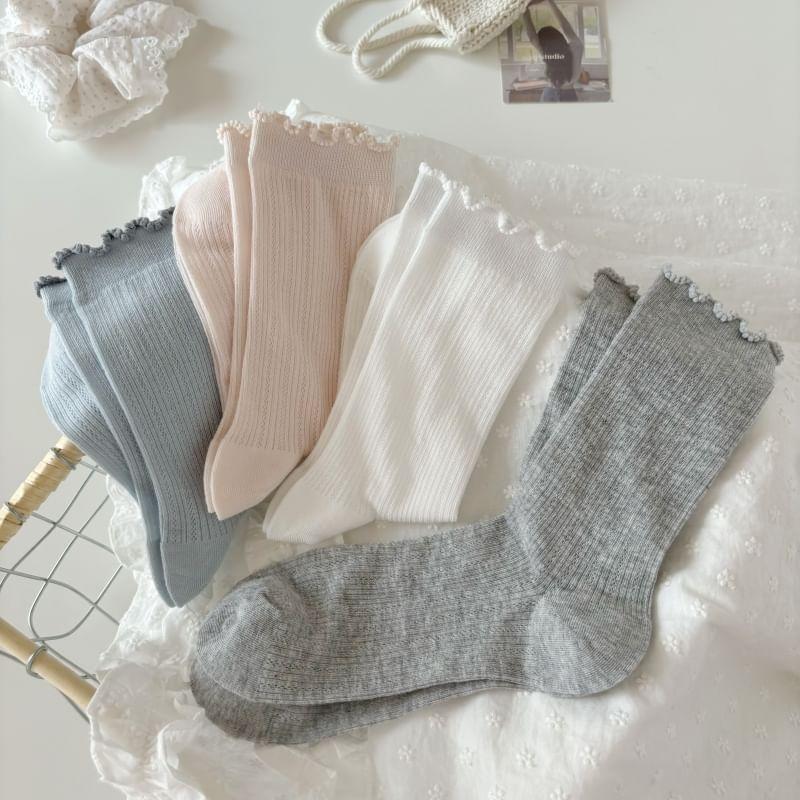 Plain Ruffle Trim Crew Socks Product Image