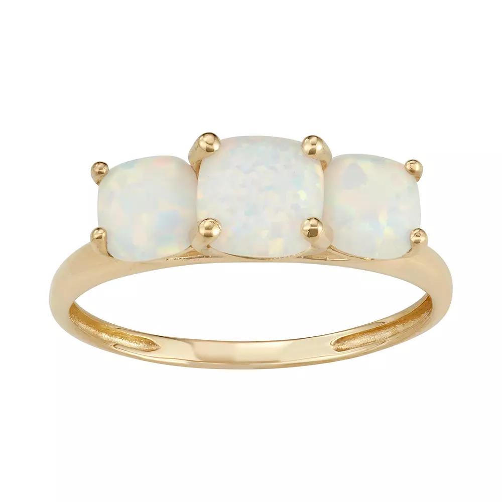 Designs by Gioelli 10k Gold 3-Stone Cushion Ring, Women's, Size: 8, Created White Opal Product Image