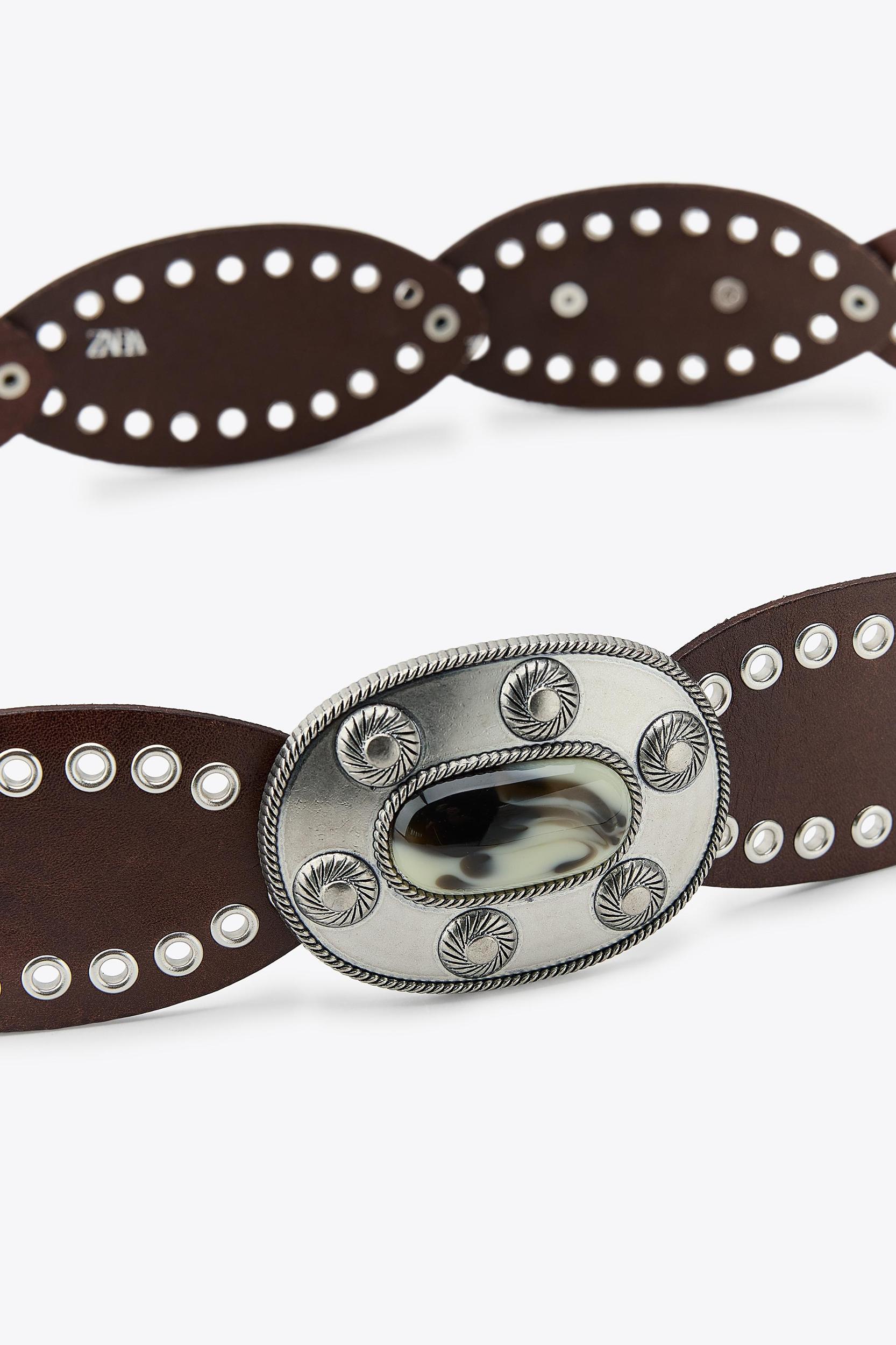 OVAL STUDDED LEATHER BELT Product Image