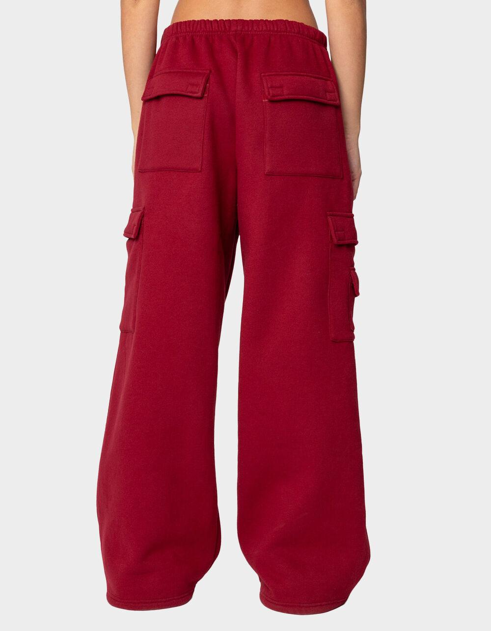 EDIKTED Wide Leg Cargo Sweatpants - DK RED Product Image