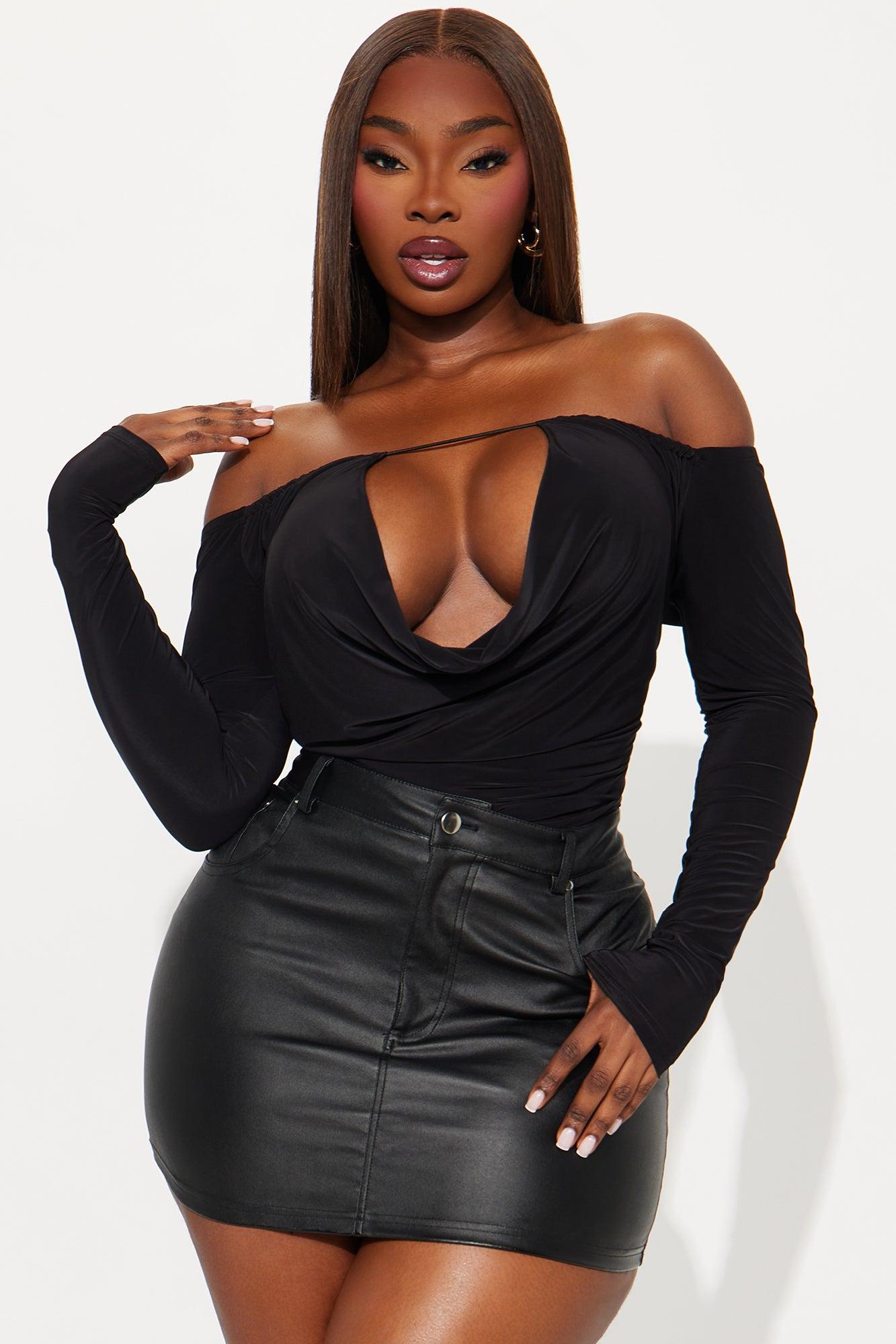 High-Profile Long Sleeve Off Shoulder Bodysuit - Black Female Product Image