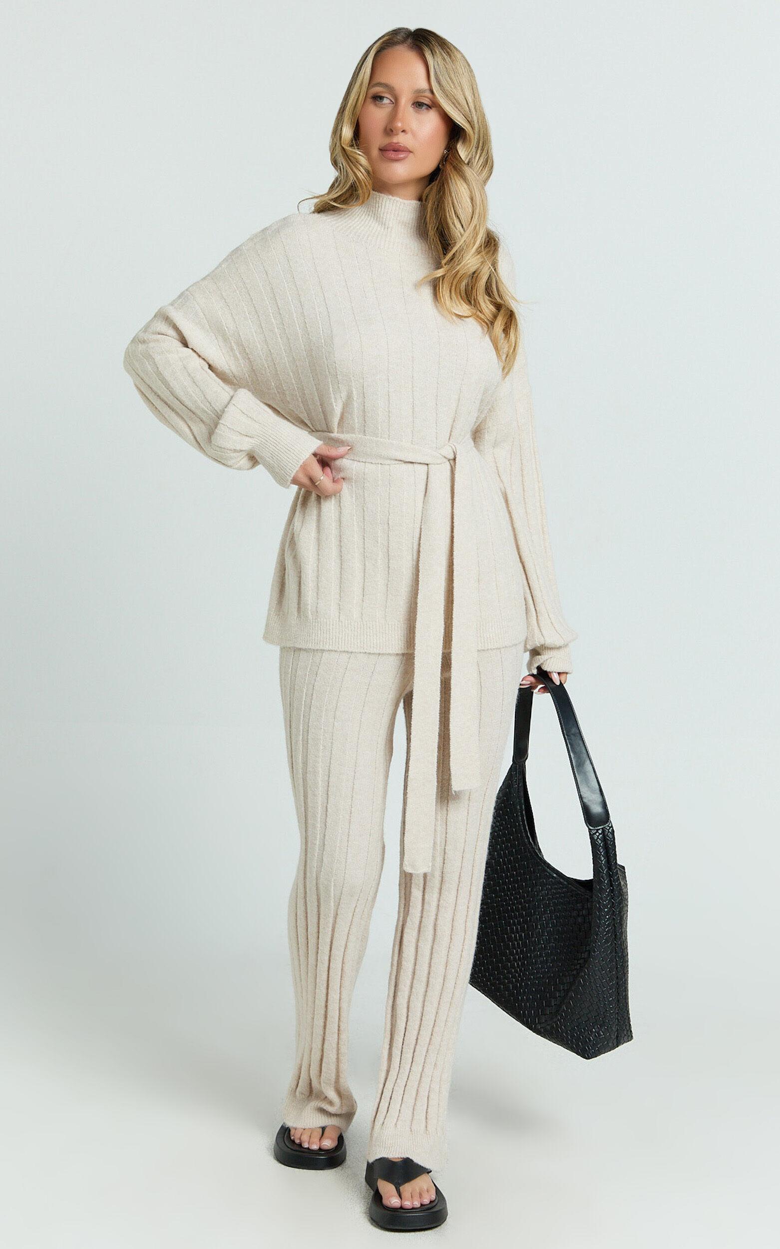 Marie Two Piece Set - Knitted Jumper & Pants Set in Cream Product Image