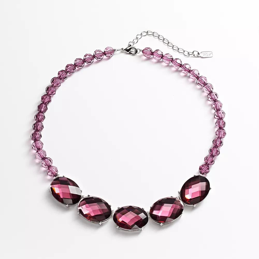 1928 Silver Tone Simulated Crystal and Bead Necklace, Women's,  Product Image