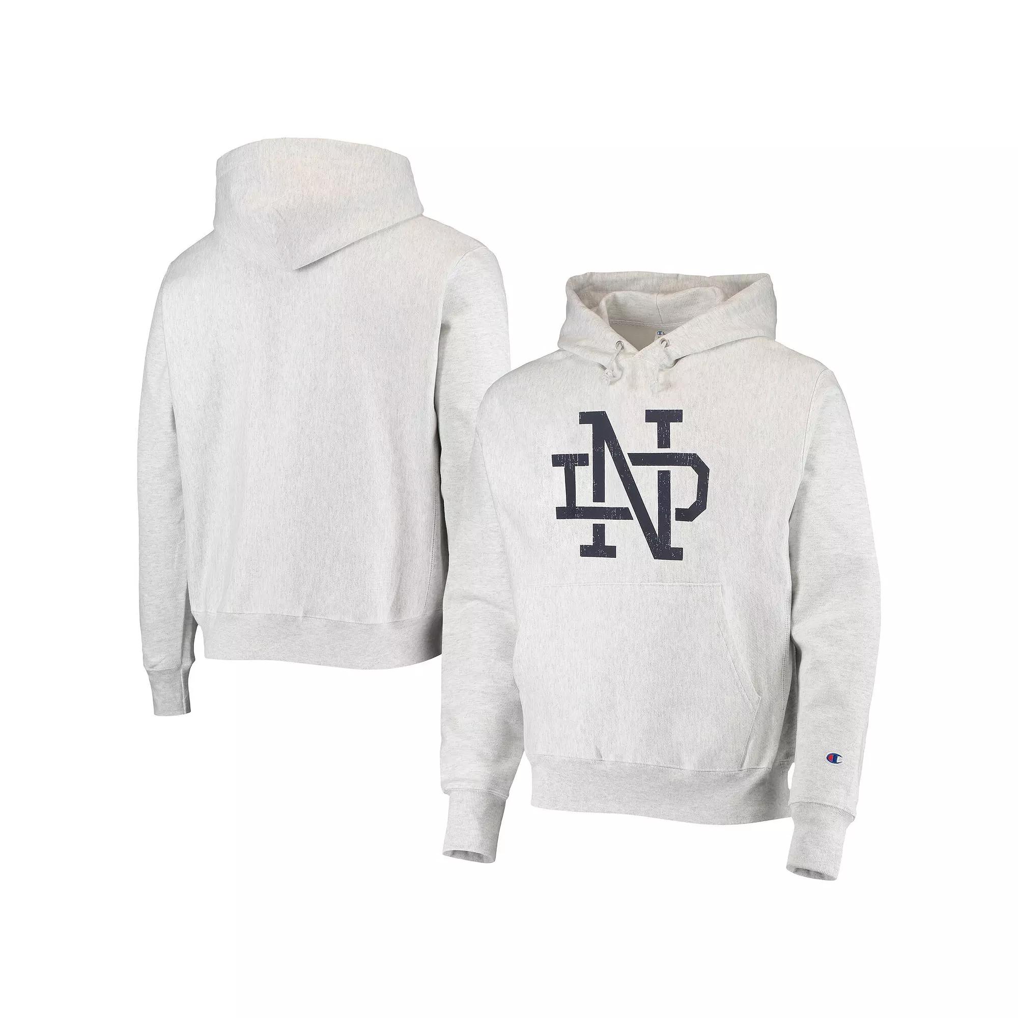 Men's Champion Heathered Gray Notre Dame Fighting Irish Team Vault Logo Reverse Weave Pullover Hoodie,  Product Image