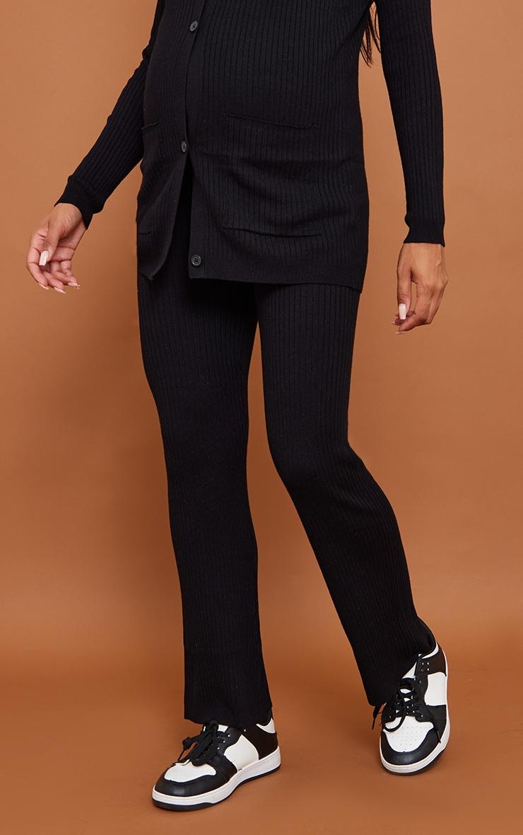 Maternity Black Knit Flared Pants Product Image