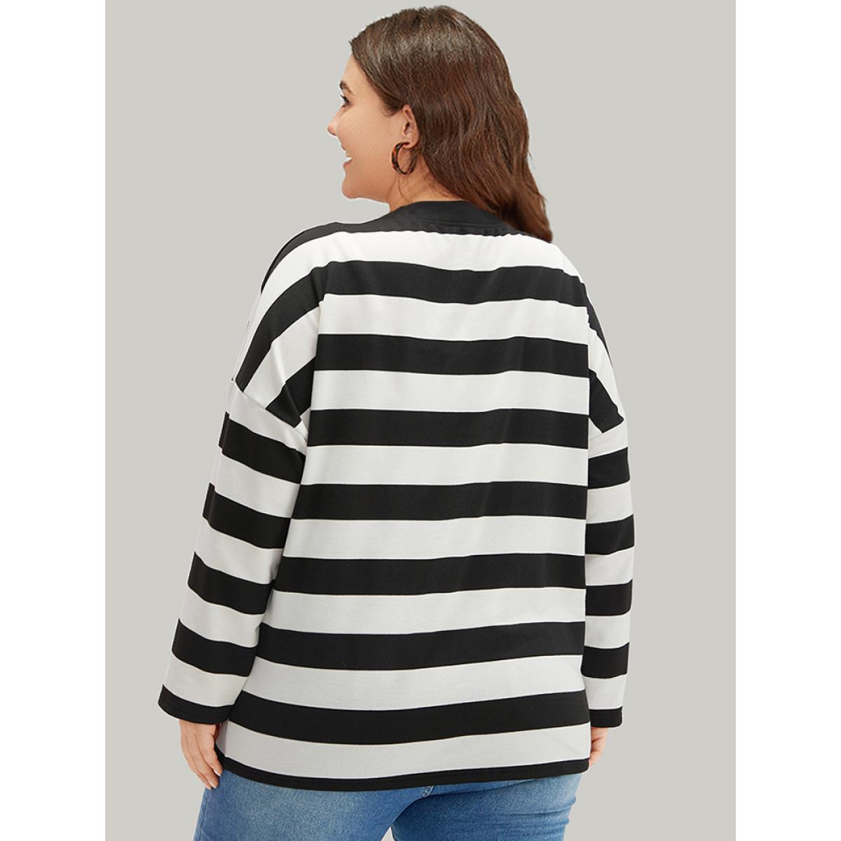 Plus Size Halloween Striped Button Through Jacket Women Black Casual Contrast Ladies Dailywear Winter Coats BloomChic 18-20/2X Product Image