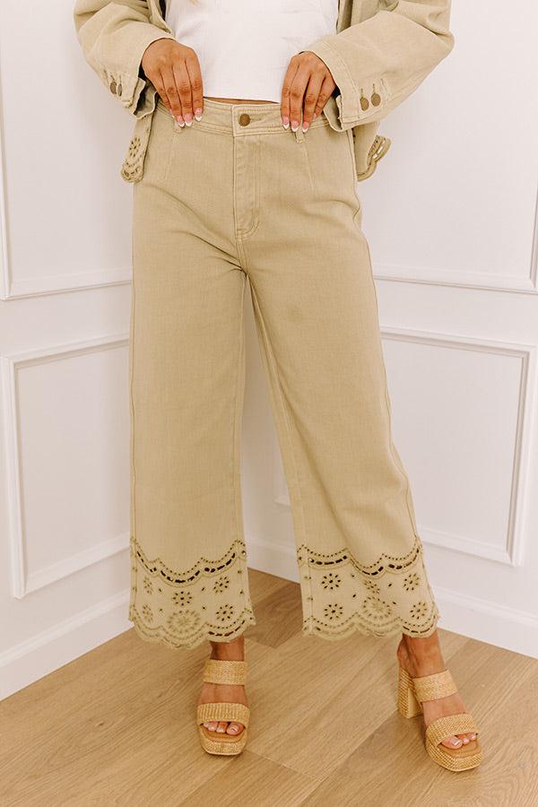 The Clara High Waist Wide Leg Eyelet Jean in Light Martini Olive Product Image