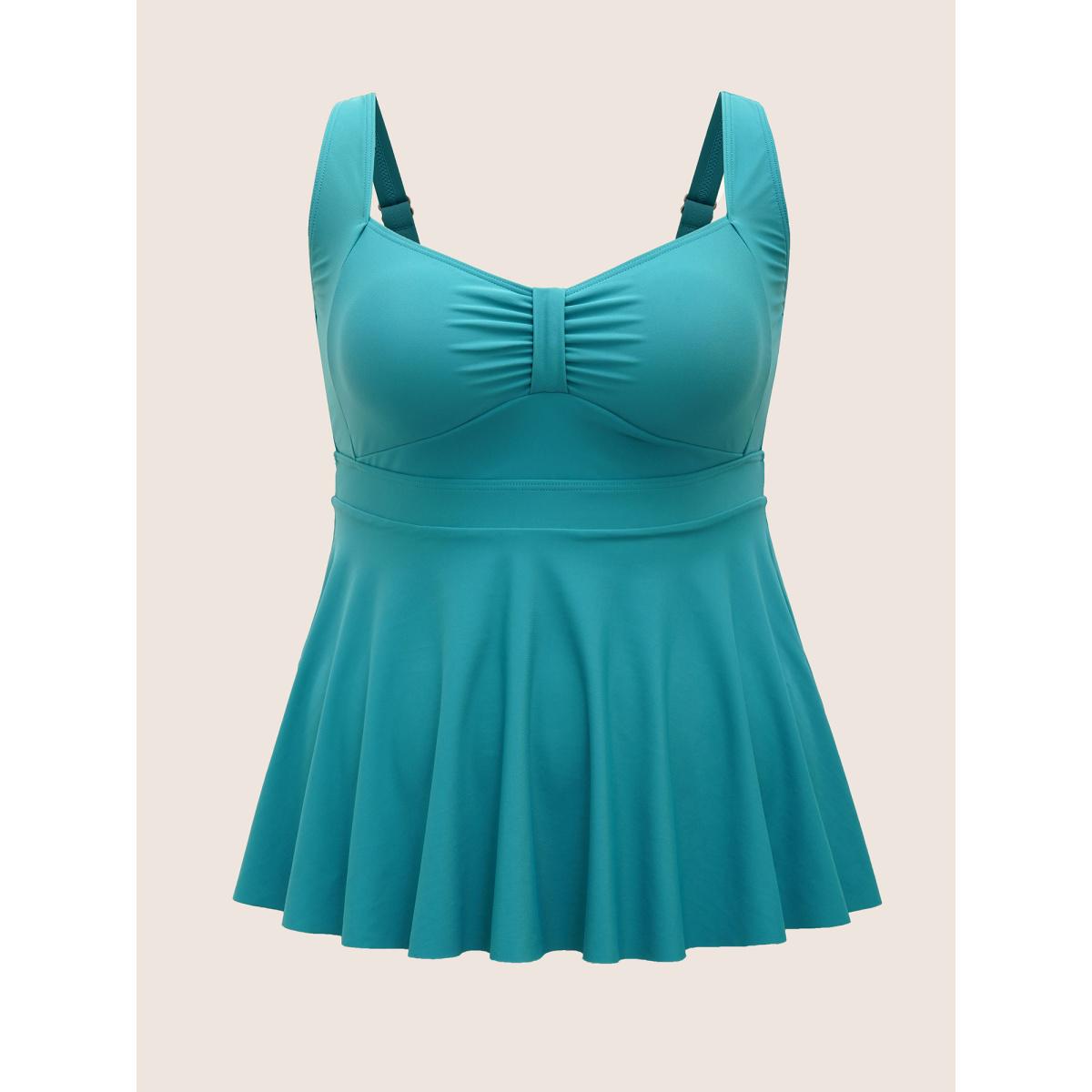 Plus Size Solid Heart Neckline Ruched Swim Top Women's Swimwear Arctic Beach Gathered High stretch Bodycon Heart neckline Curve Swim Tops BloomChic 18-20/2X Product Image