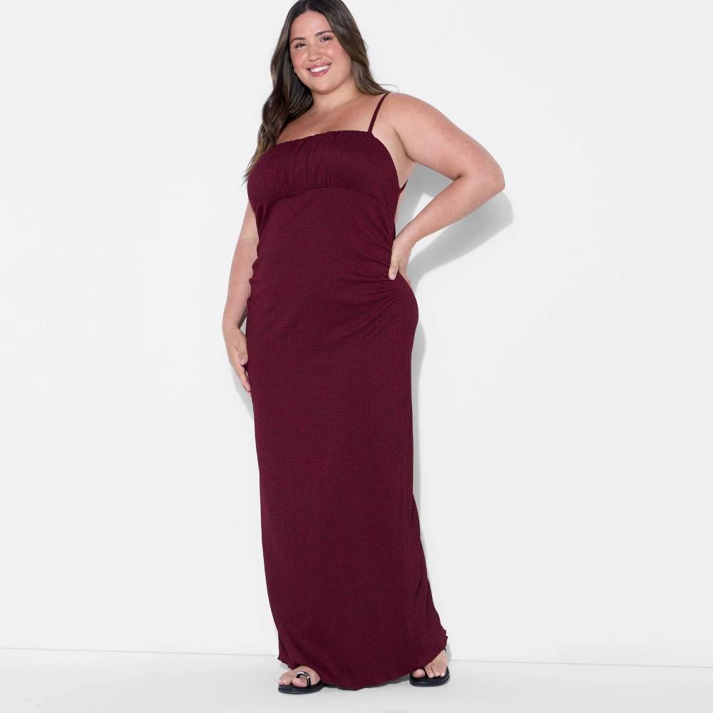 Women's Knit Maxi Empire Waist Dress - Wild Fable™ Maroon Check 3X Product Image