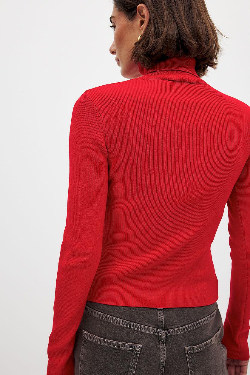 Long Sleeve Turtleneck Ribbed Knitted Top Product Image