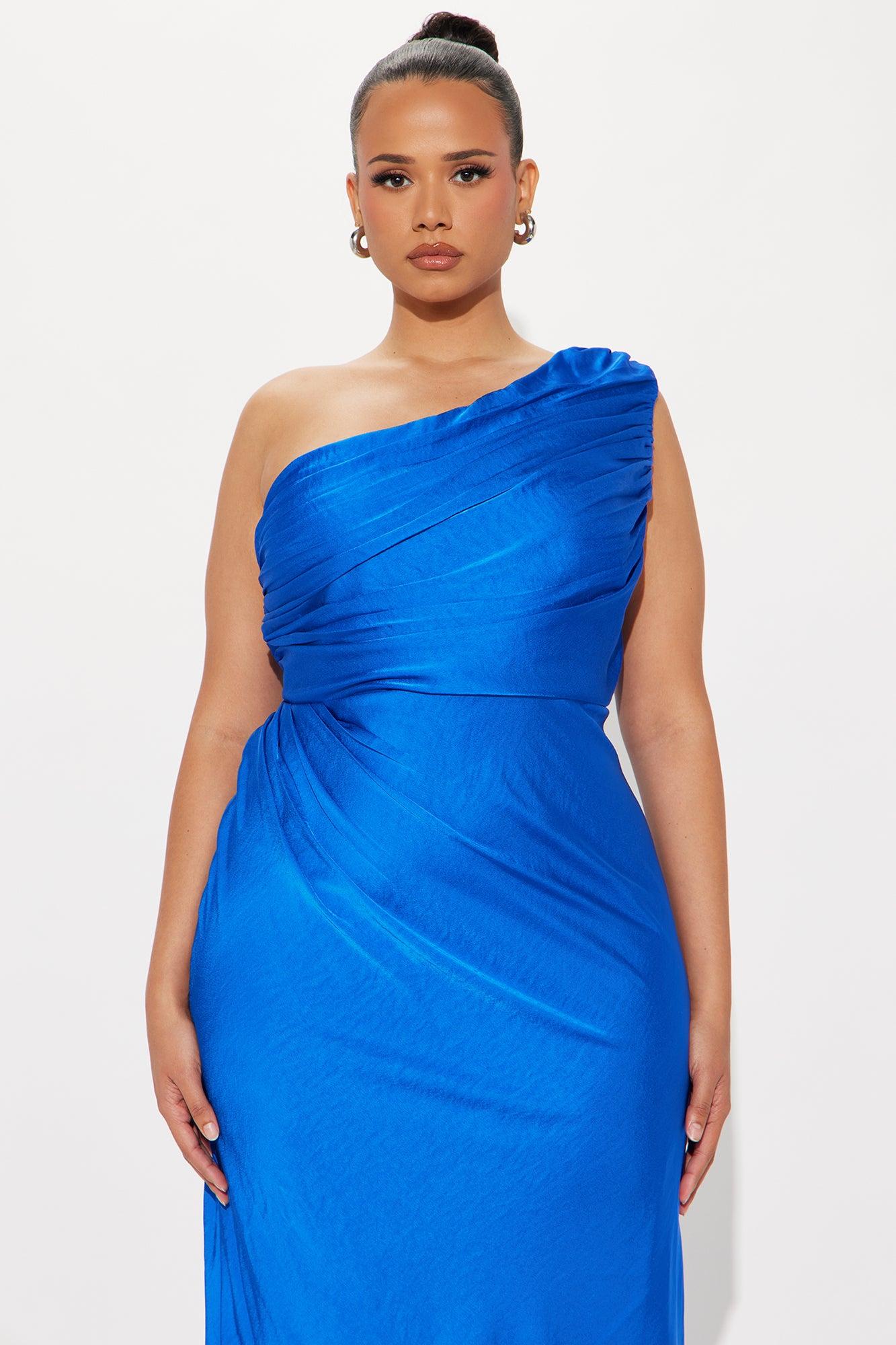 Katia Satin One Shoulder Maxi Dress - Royal Product Image