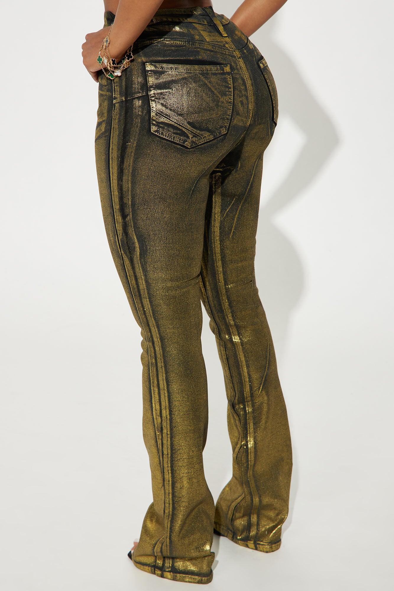 So Golden Foil Print Stretch Bootcut Jeans - Black/Gold Product Image