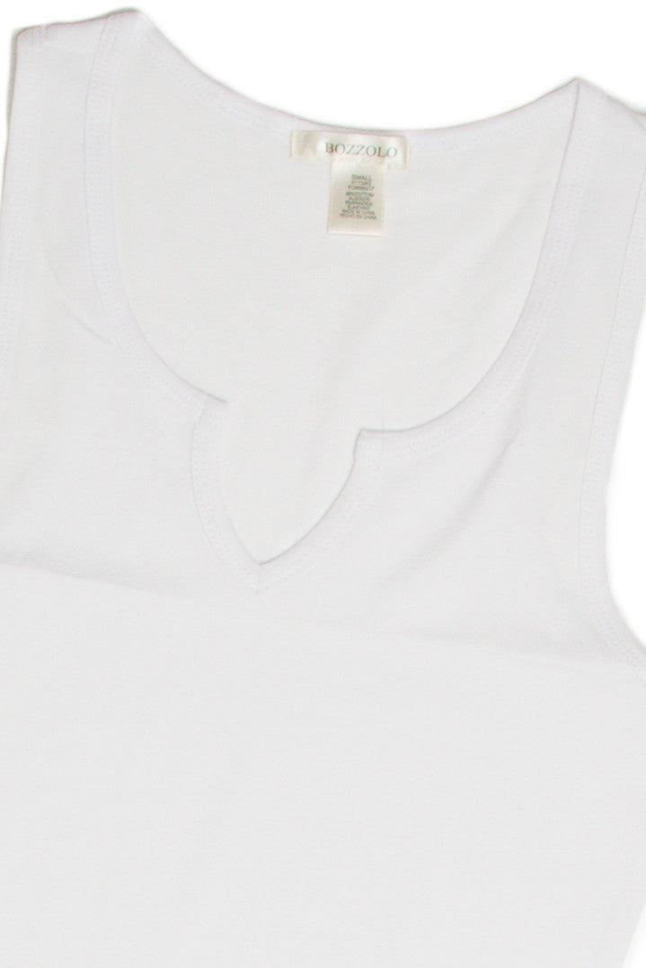 White Sleeveless Notch Neck Shirt Product Image