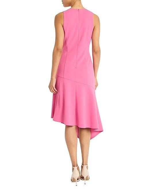 Maggy London Crew Neck Sleeveless Scuba Crepe Asymmetrical Hem Midi Dress Product Image