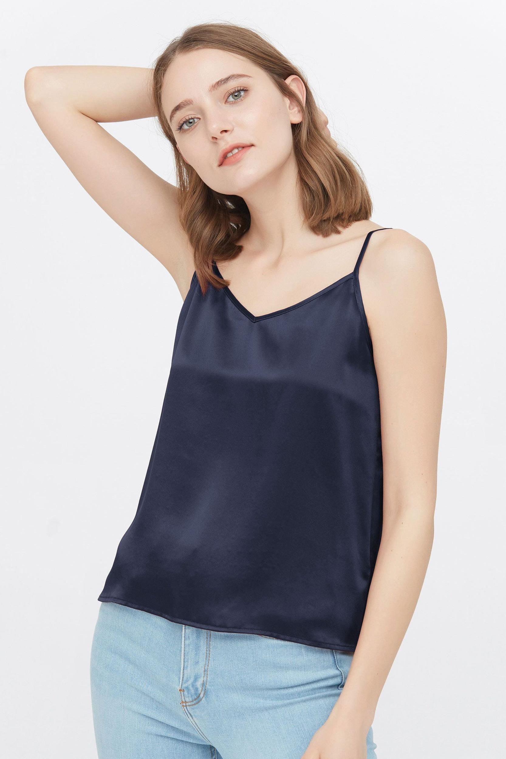  V Neck Front and Back Silk Camisole Product Image