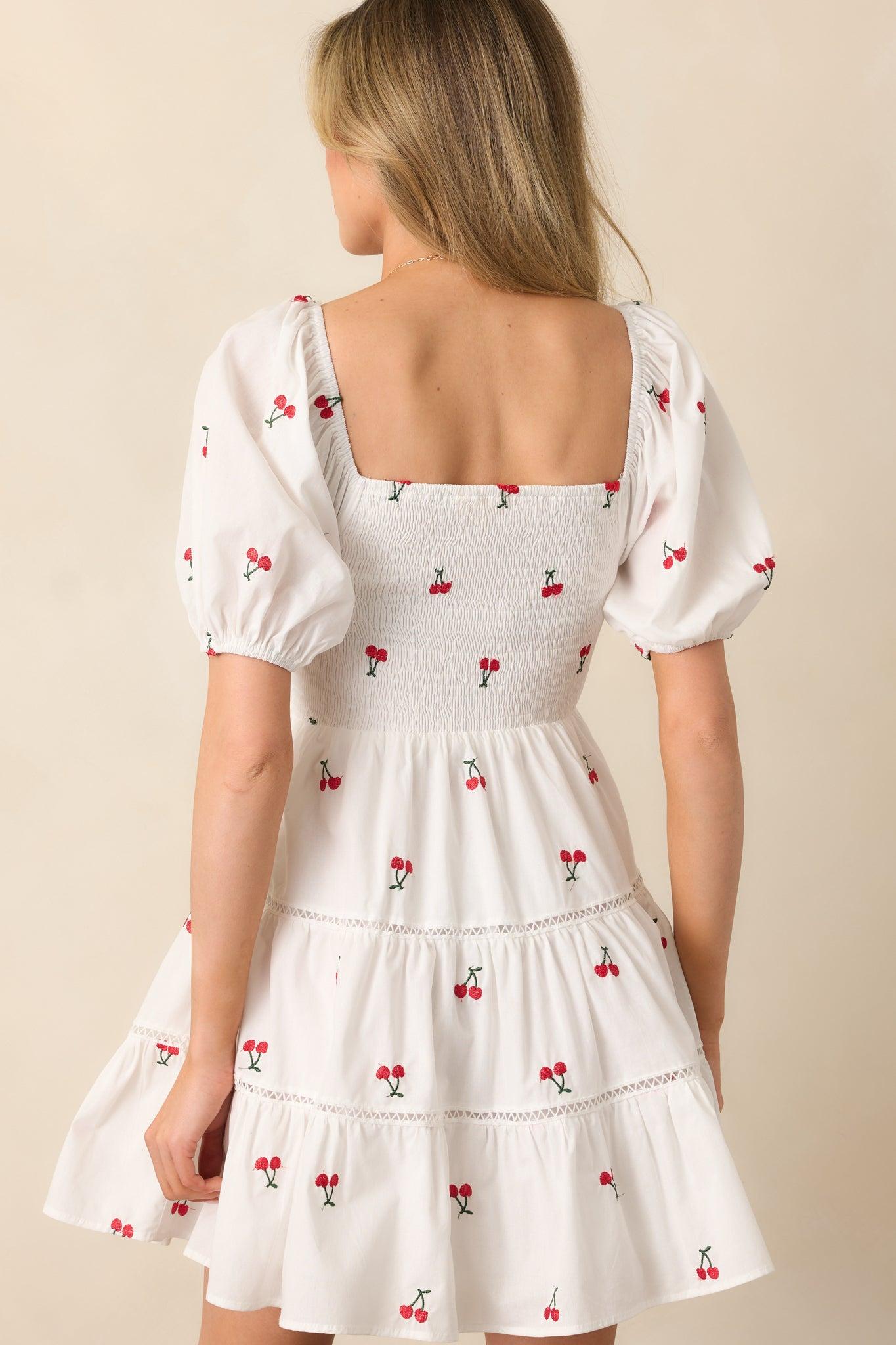 Spending Time White Cotton Cherry Embroidered Mini Dress Product Image