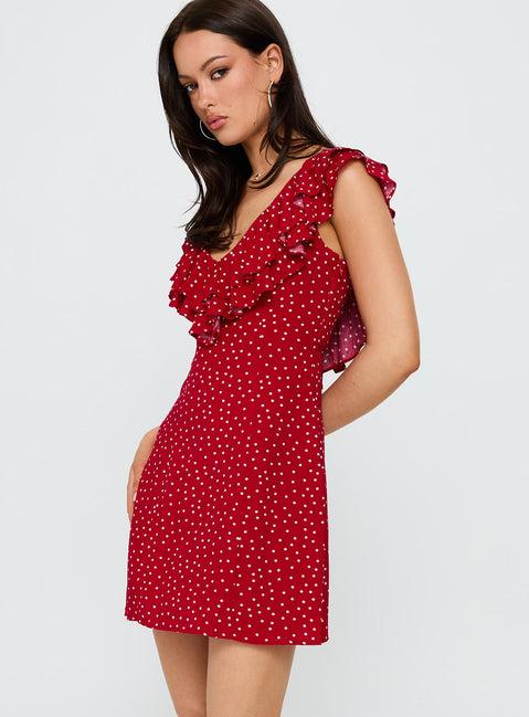 Cherry Schnapps Flutter Mini Dress Red Polka Product Image