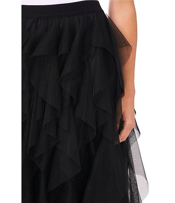 CeCe Tulle High Waisted A-Line Tiered Ruffle Flounce Midi Skirt Product Image