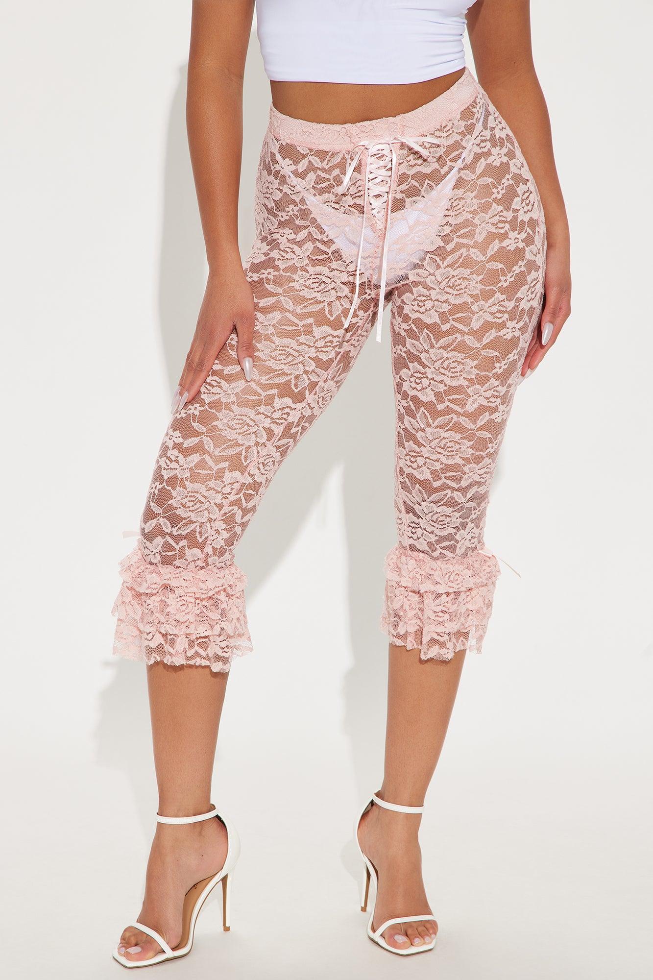 Magnolia Lace Ruffle Capri Legging - Pink Product Image