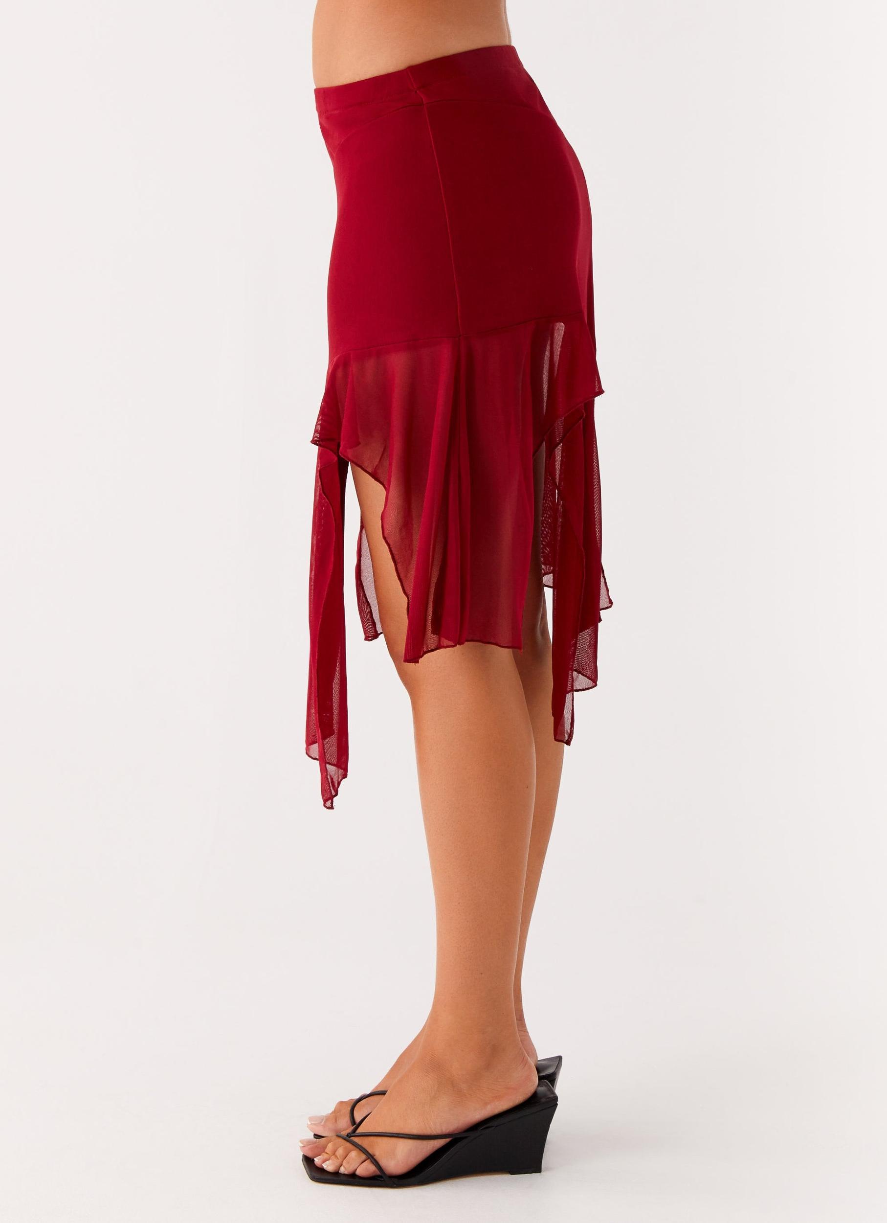 Anthea Mesh Midi Skirt - Red Product Image