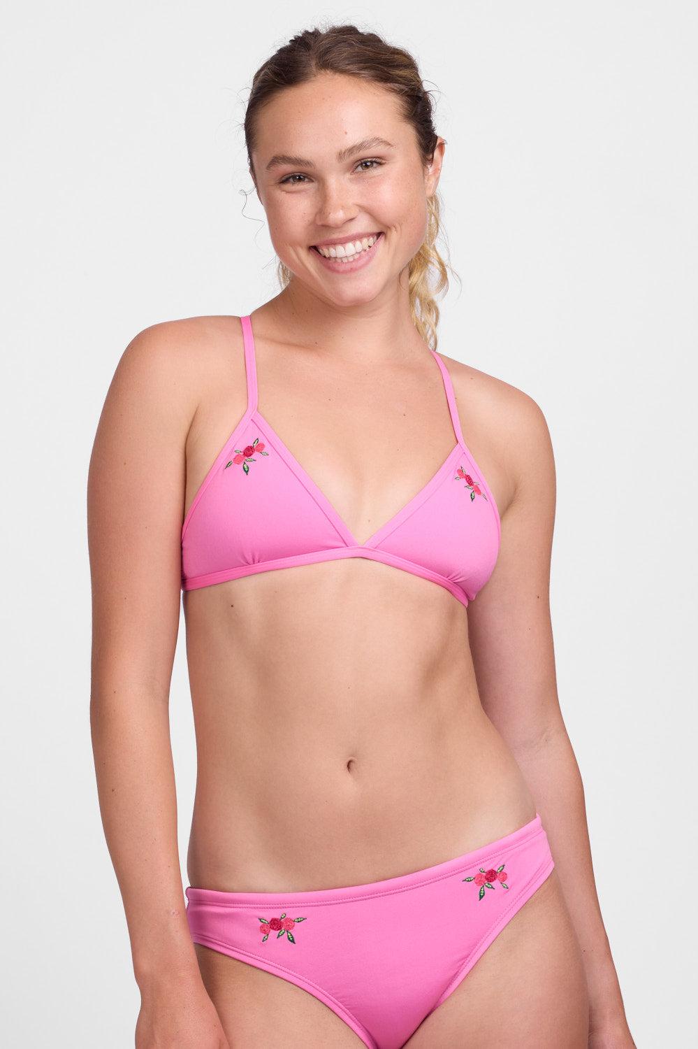 Embroidered Triangle Bikini Top - Bon Bon Rose Female Product Image