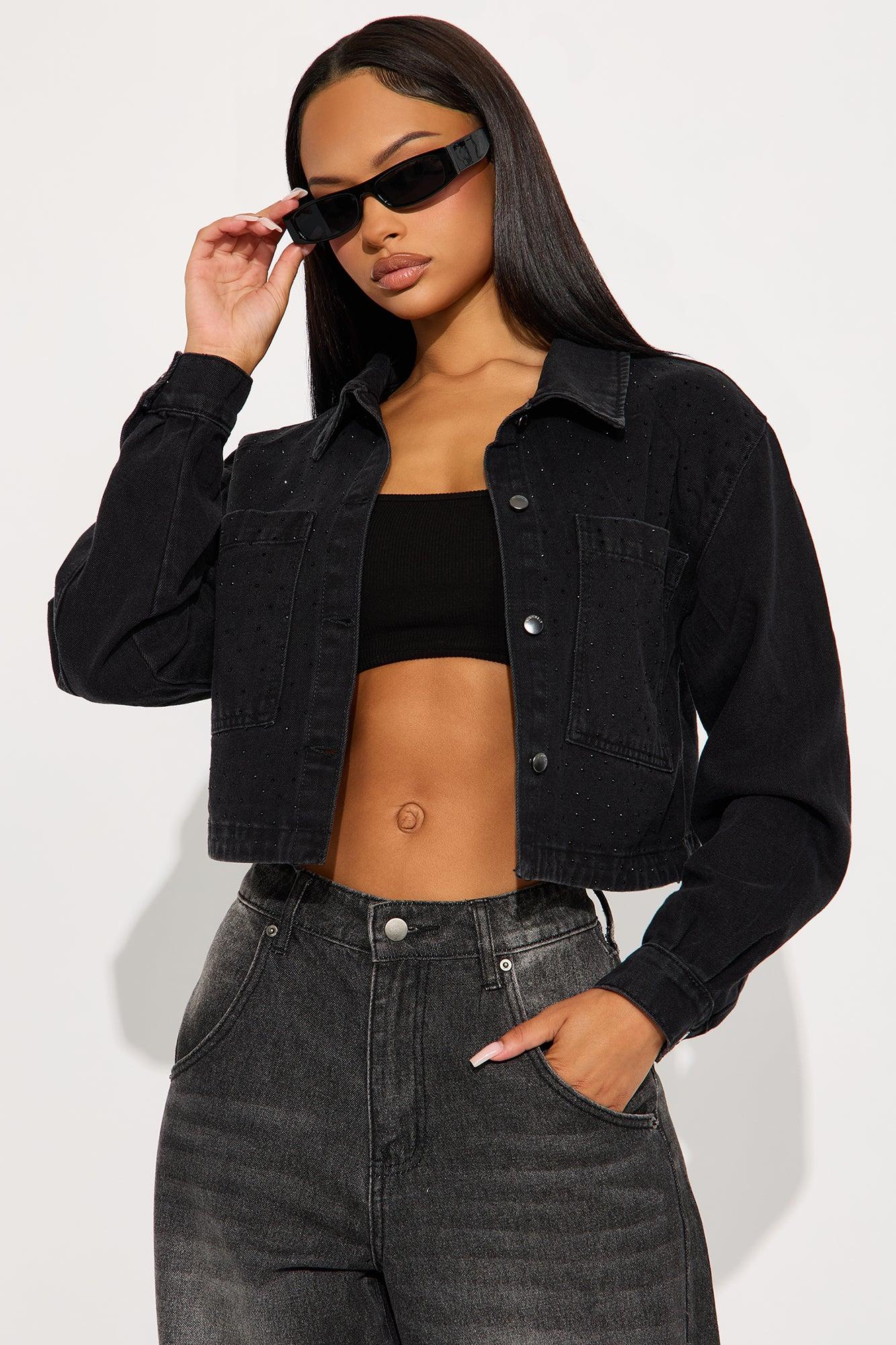 Shine Thru Embellished Denim Shacket - Black Wash Female Product Image