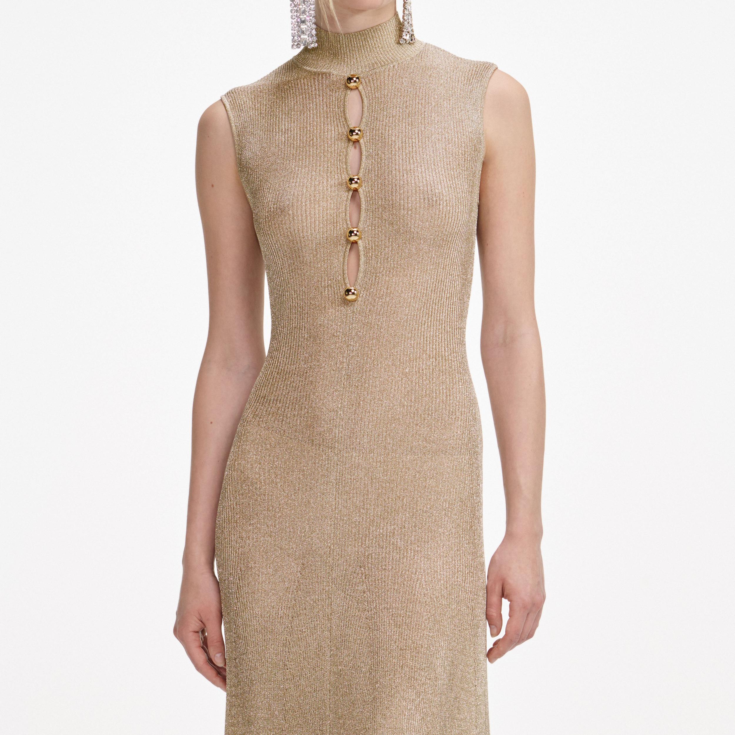 Gold Lurex Knit Maxi Dress Product Image