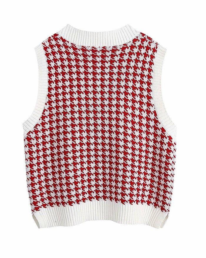 V Neck Houndstooth Sweater Vest Product Image
