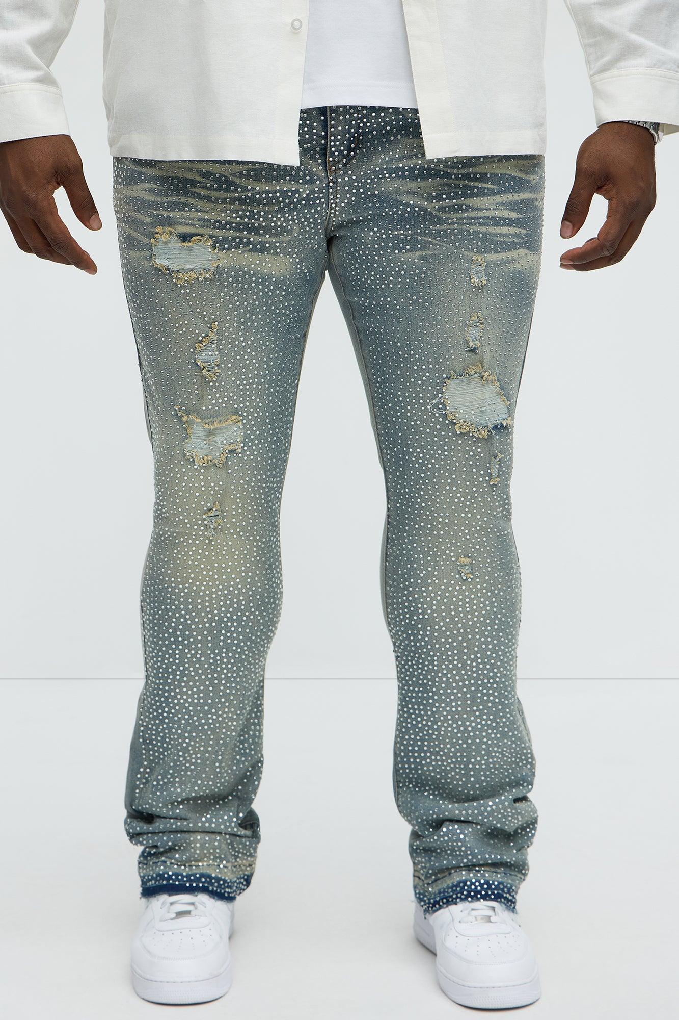 Stacked Skinny Flare On My Bling Distressed Jeans - Medium Blue Wash Product Image