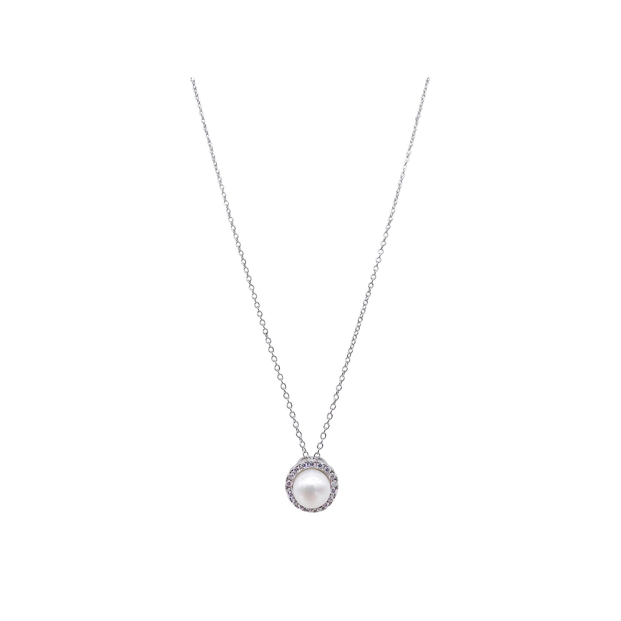 Adornia Silver Tone Freshwater Cultured Pearl & Cubic Zirconia Halo Necklace, Women's, Size: 18" Product Image