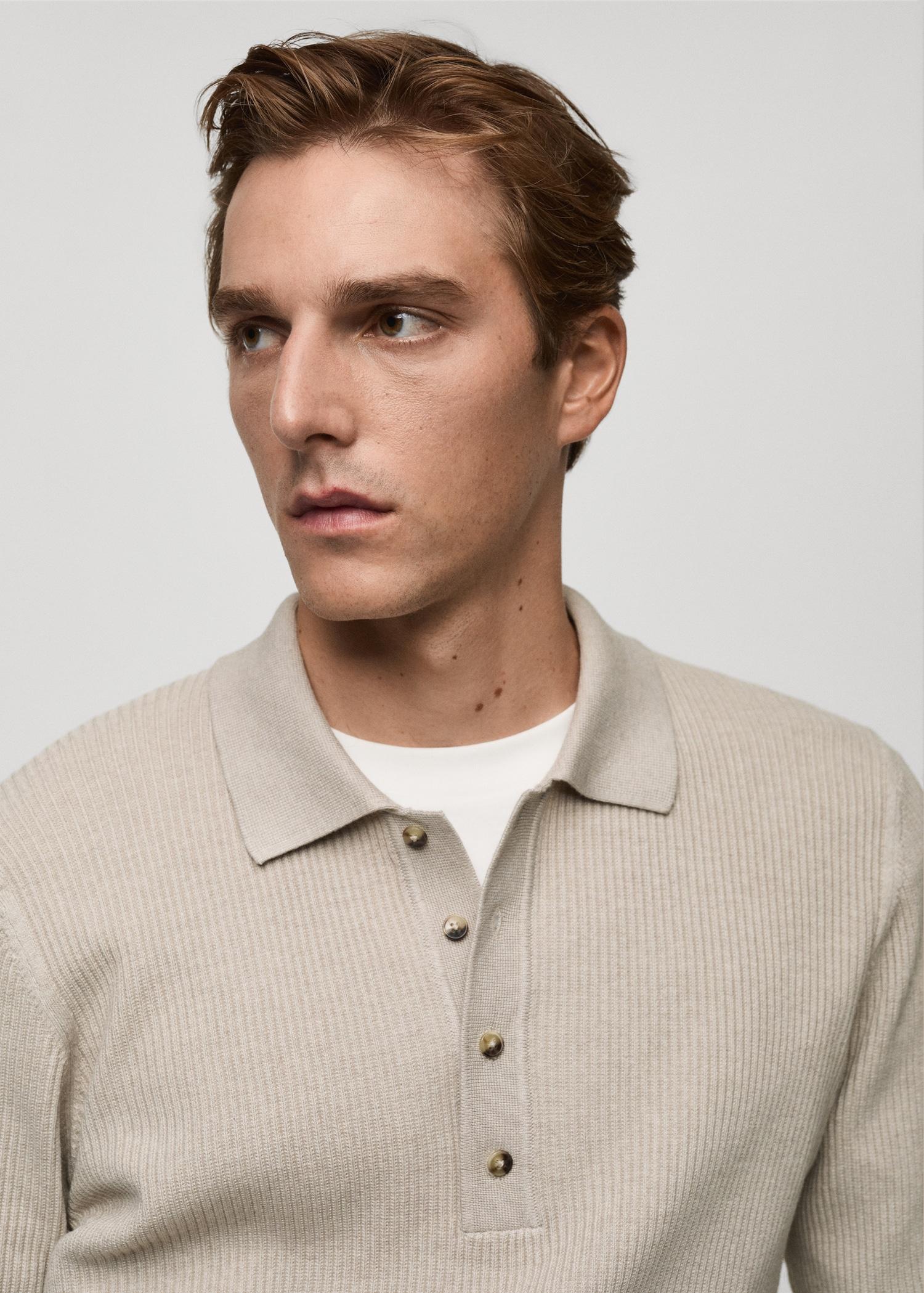 Cotton-blend ribbed polo sweater - Men | MANGO USA Product Image