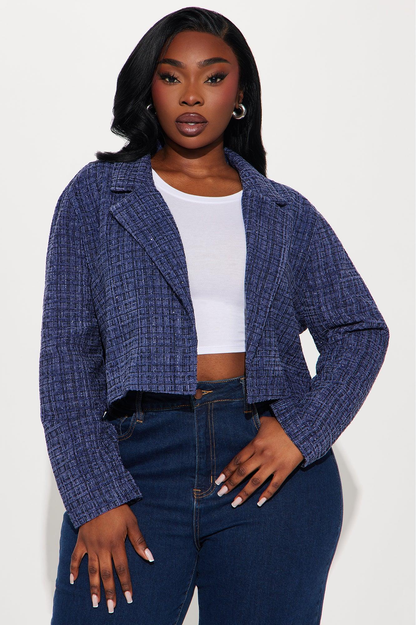 Charlie Tweed Cropped Blazer - Navy Product Image