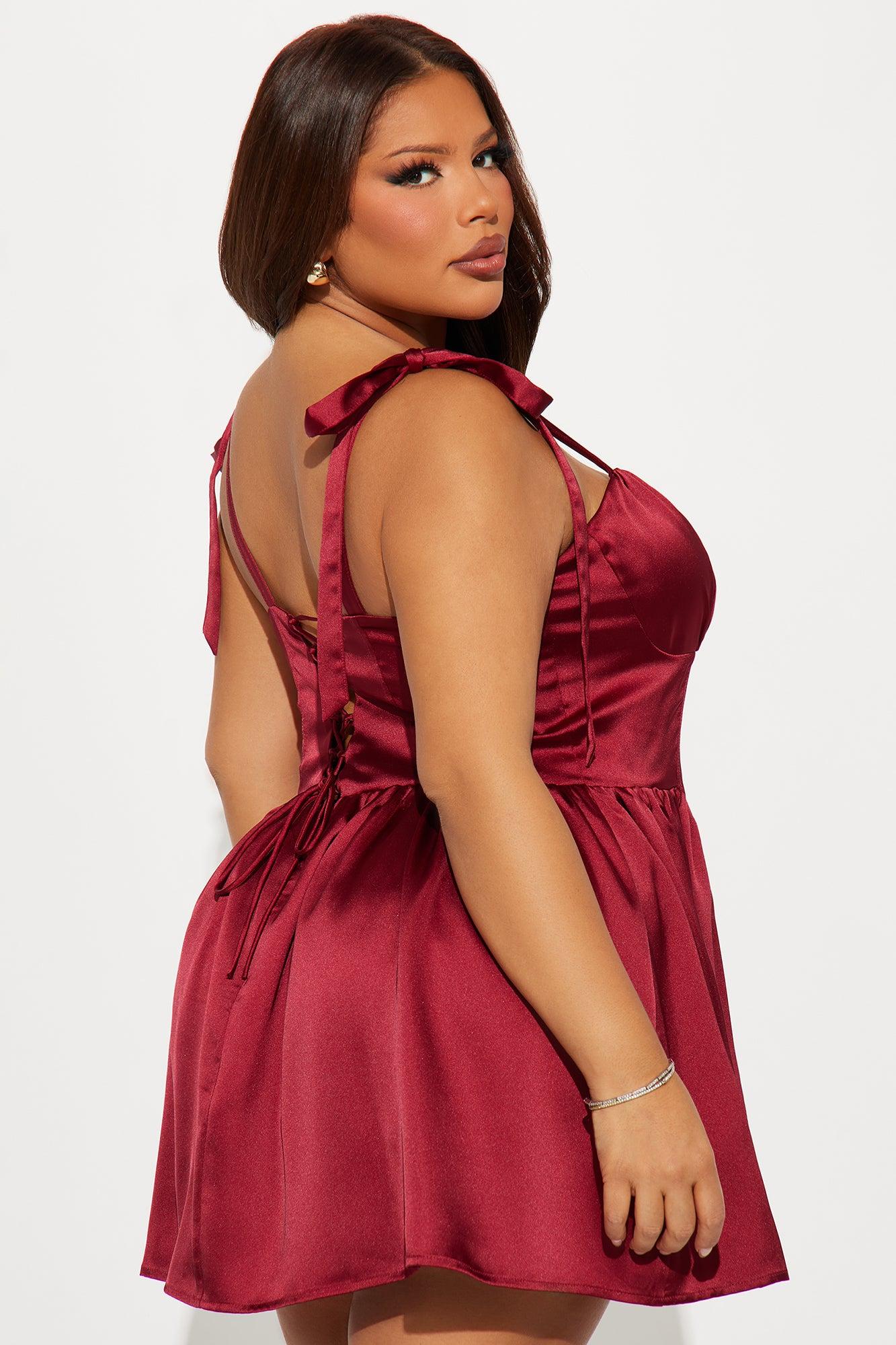 Kiss Goodbye Satin Mini Dress - Wine Product Image