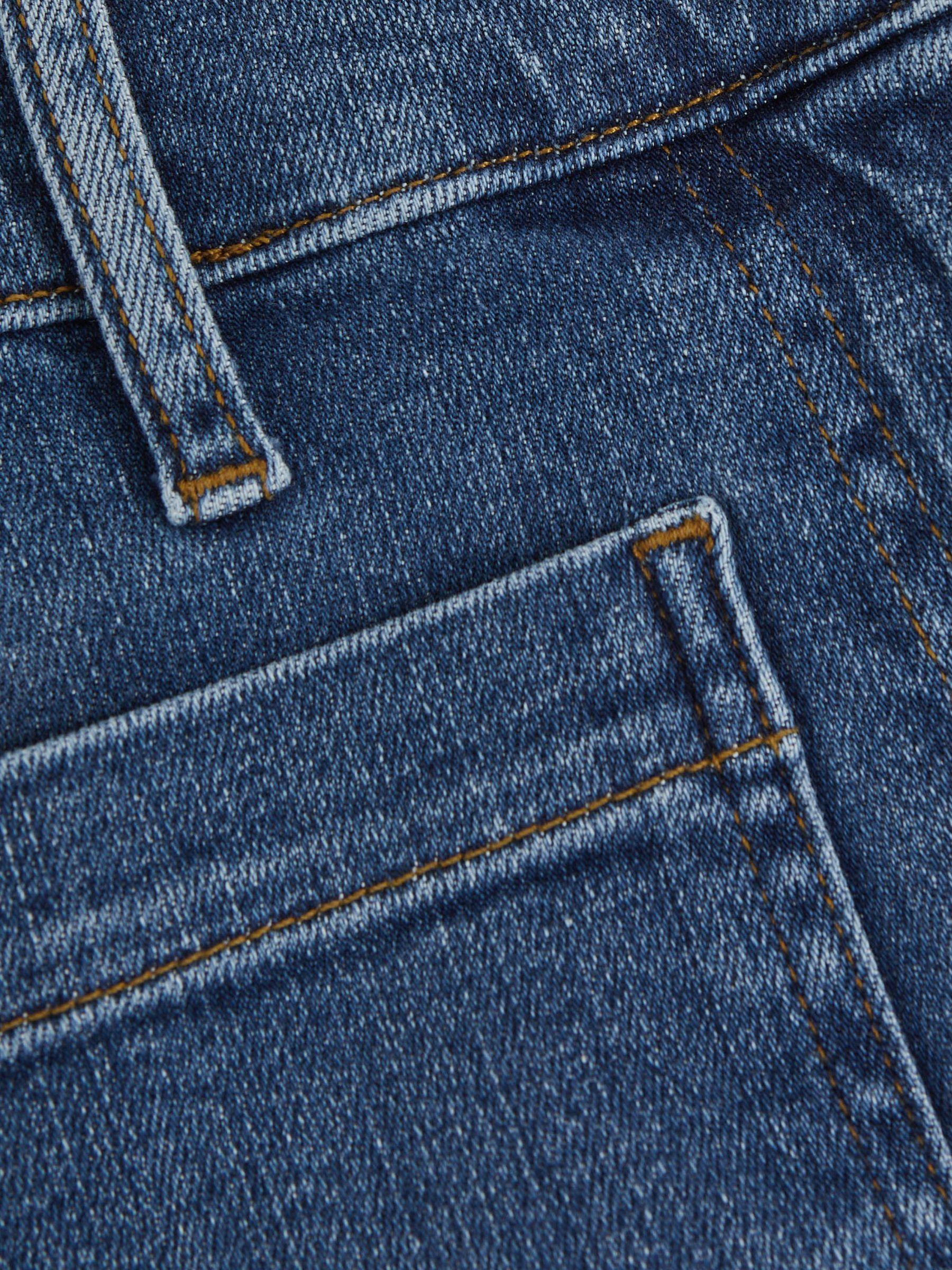 Petite Patch Pocket Wide Leg Jeans in Mid Blue Product Image