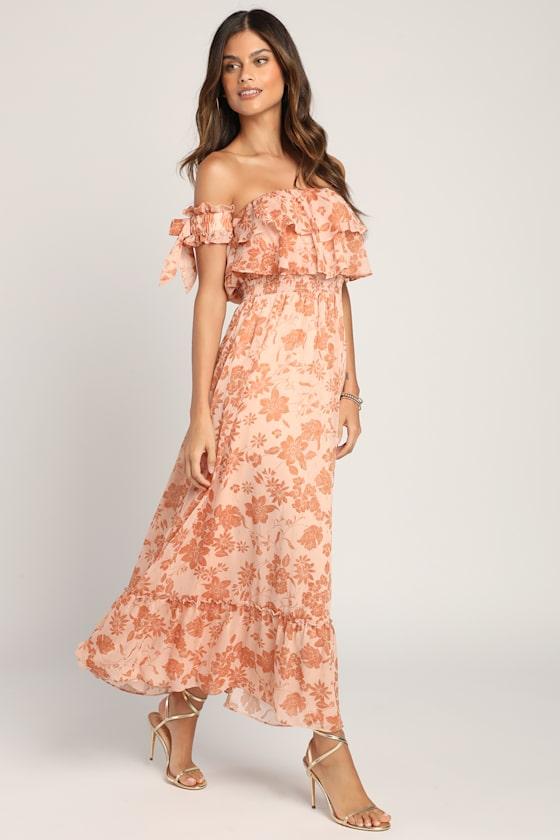 Love and Blooms Blush Floral Print Off-the-Shoulder Dress Product Image