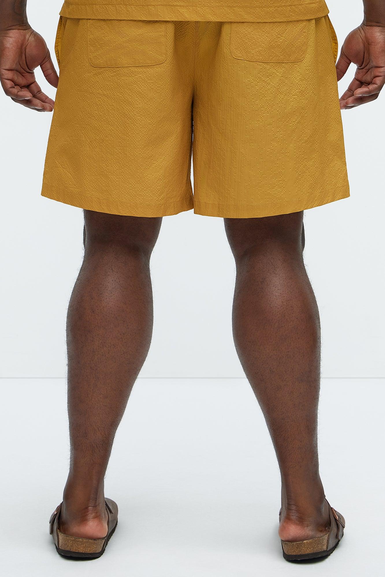 Waffle Crinkled Shorts - Yellow Product Image