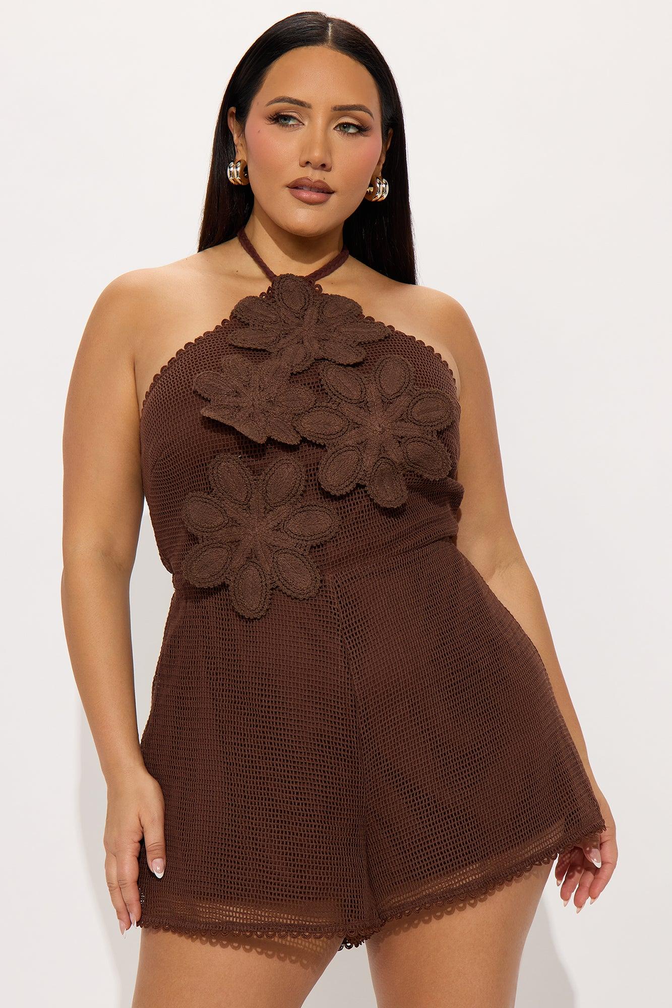 Sara Crochet Romper - Chocolate Female Product Image