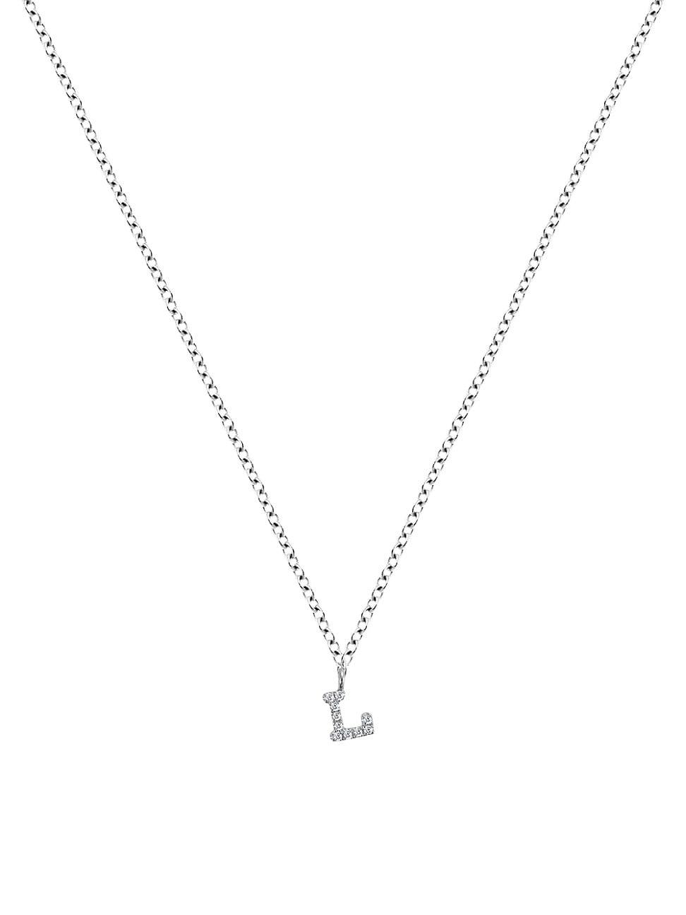 Womens 14K White Gold Diamond Intial Pendant Necklace Product Image
