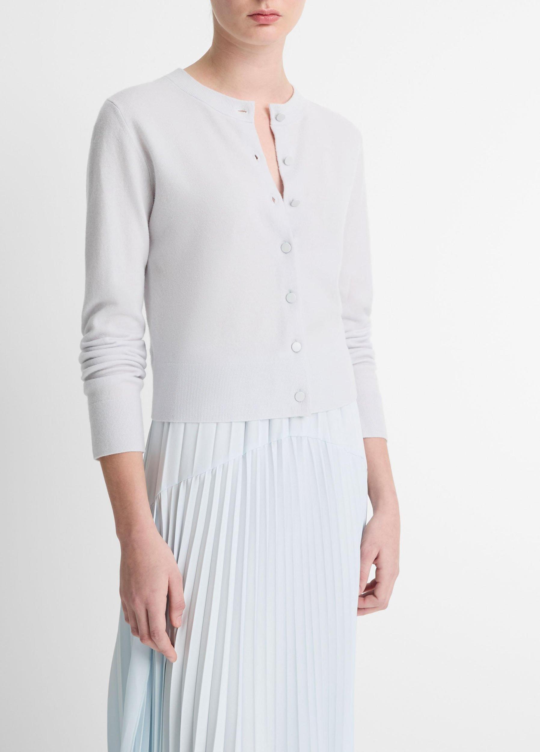 Wool & Cashmere-Blend Tipped Half-Moon Cardigan Product Image