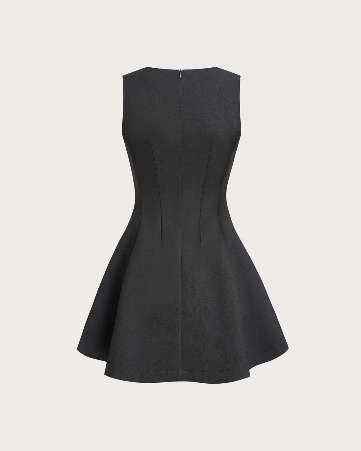 Black Round Neck Sleeveless Mini Dress Product Image