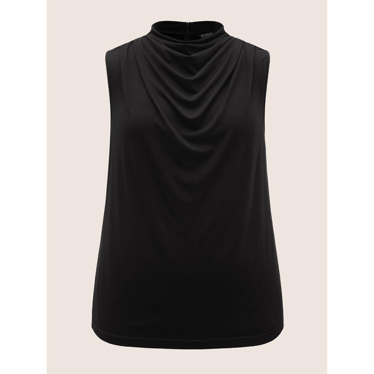 Plus Size Supersoft Essentials Solid Mock Neck Tank Top Women Black At the Office Pleated Mock Neck Work Tank Tops Camis BloomChic 26/4X Product Image