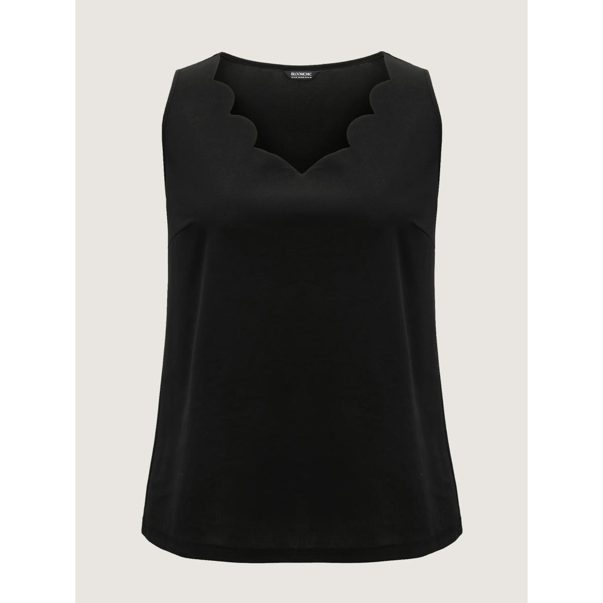 Plus Size Solid V Neck Laser Cut Tank Top Women Black Timeless Non V-neck Elegant Tank Tops Camis BloomChic 18-20/2X Product Image