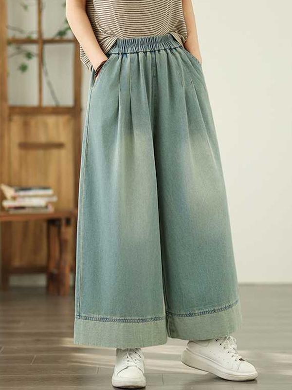 Loose Wide Leg Elasticity Pleated Pockets Jean Pants Bottoms Trousers Product Image