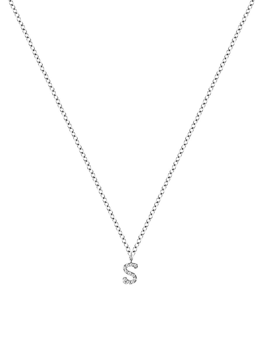 Womens 14K White Gold Diamond Intial Pendant Necklace Product Image