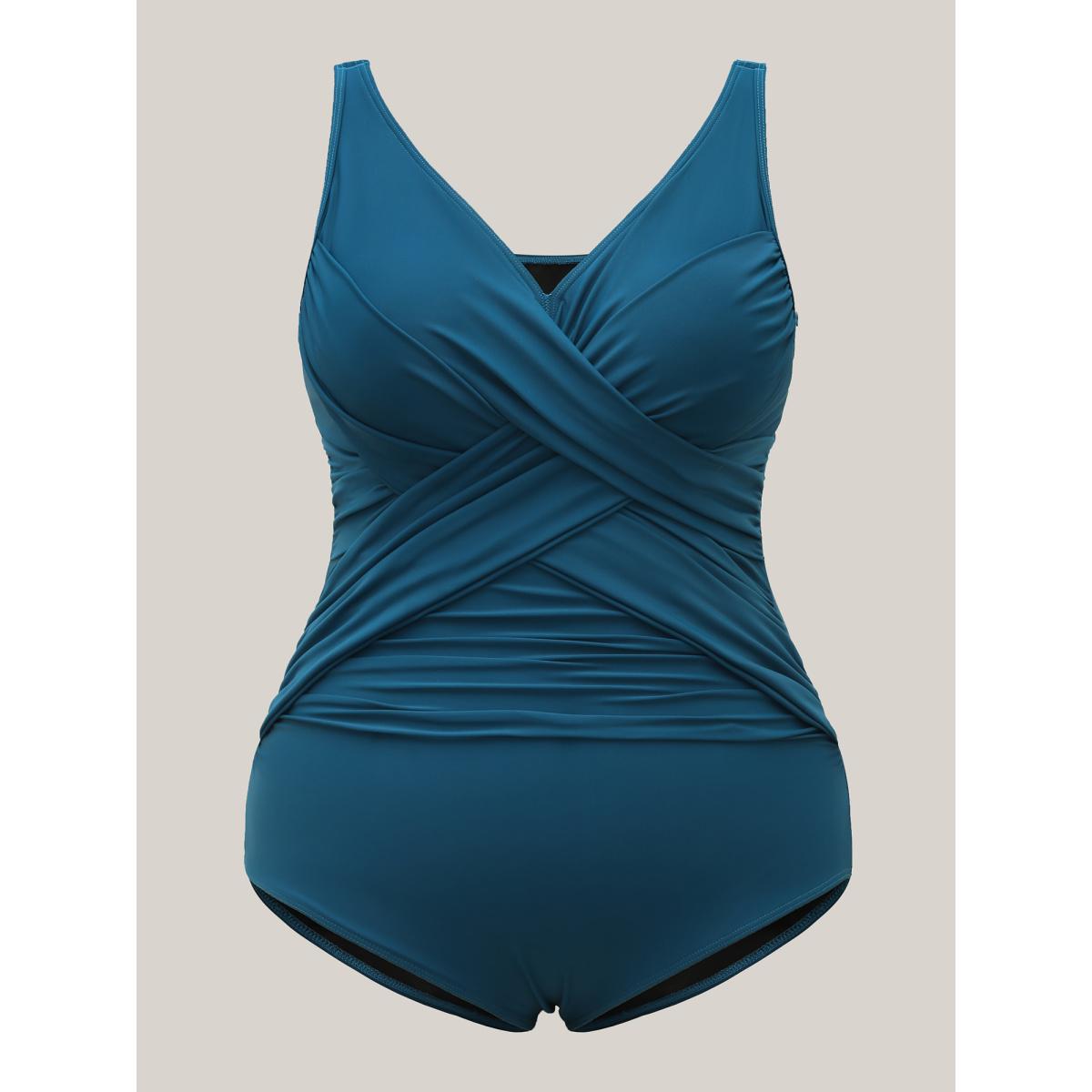 Plus Size Ruched Tummy Control One-Piece Swimsuit Women's Swimwear Cyan Beach Gathered Curve Bathing Suits High stretch One Pieces BloomChic 28/5X Product Image